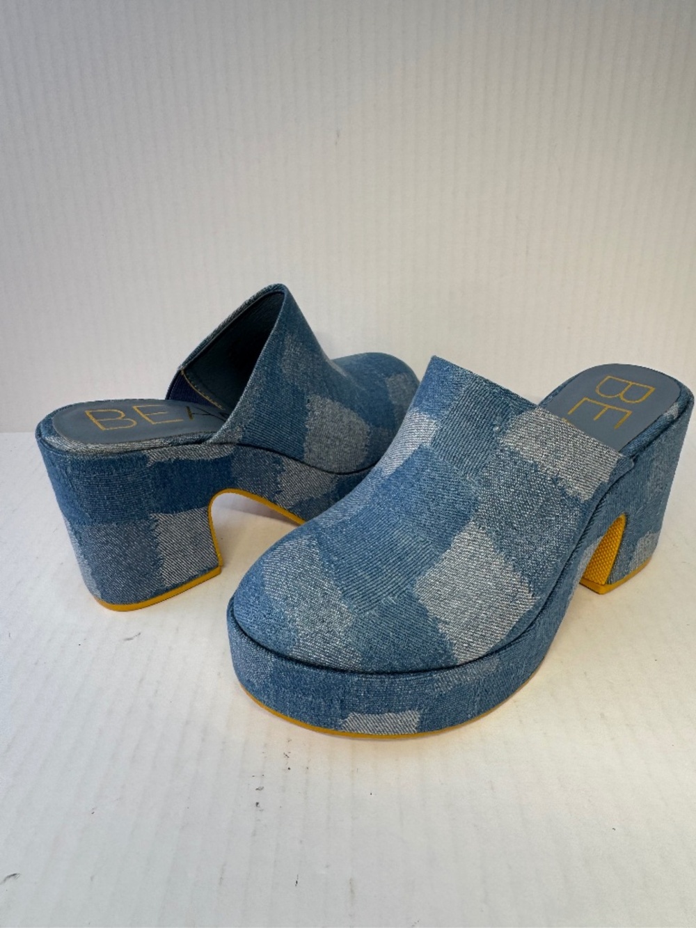 BEACH by Matisse Denim Platform Clog Mule Heels Blue Jacquard Size 6 NWOB